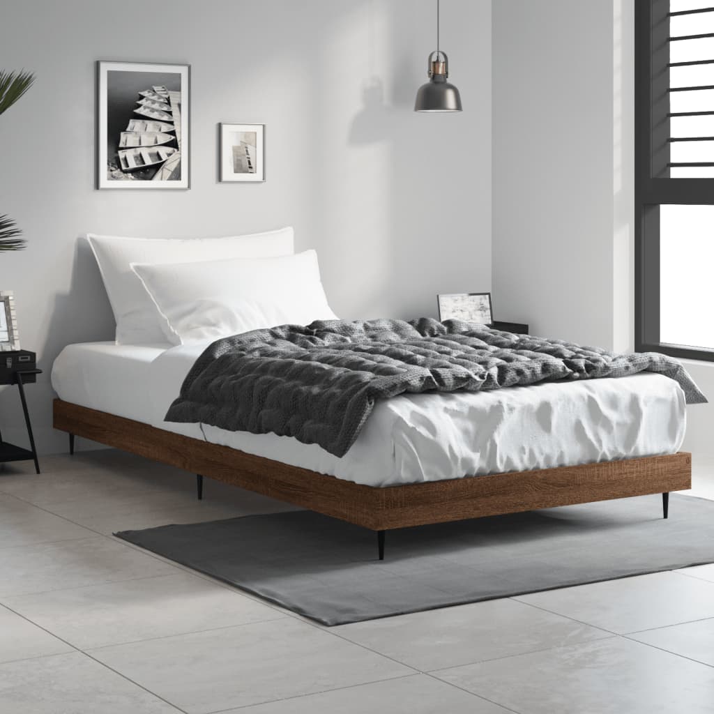 Bedframe zonder matras bewerkt hout bruin eikenkleur 100x200 cm is nu te koop bij PeponiXL, paradijselijk wonen!