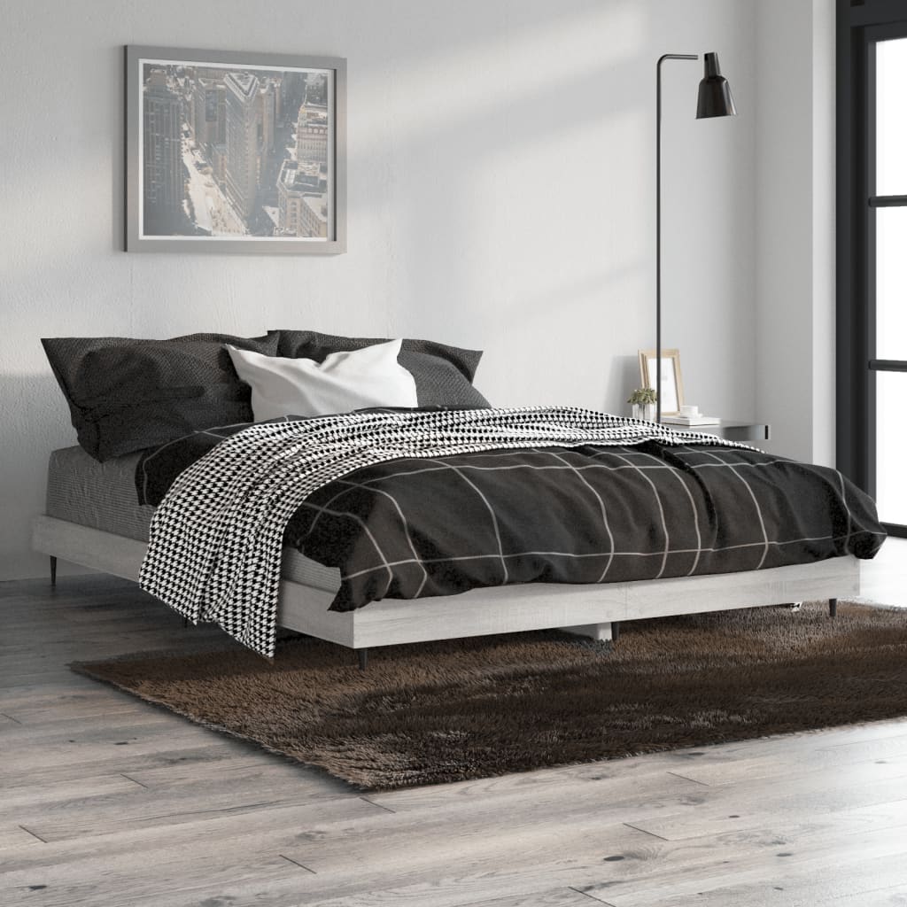 Bedframe bewerkt hout grijs sonoma eikenkleurig 140x190 cm is nu te koop bij PeponiXL, paradijselijk wonen!