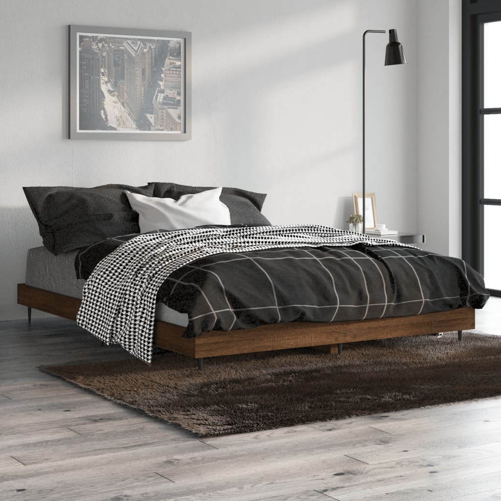 Bedframe zonder matras bewerkt hout bruin eikenkleur 140x190 cm is nu te koop bij PeponiXL, paradijselijk wonen!