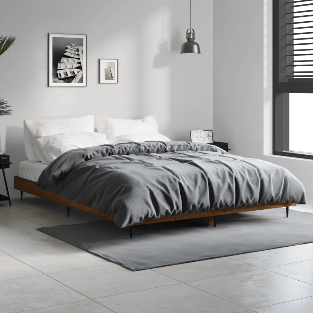 Bedframe zonder matras bewerkt hout bruin eikenkleur 140x190 cm is nu te koop bij PeponiXL, paradijselijk wonen!