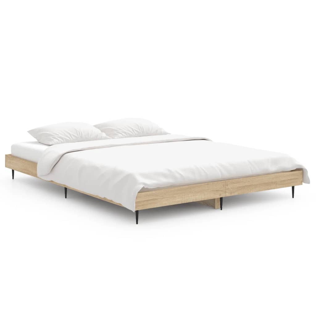 Bedframe bewerkt hout sonoma eikenkleurig 135x190 cm is nu te koop bij PeponiXL, paradijselijk wonen!