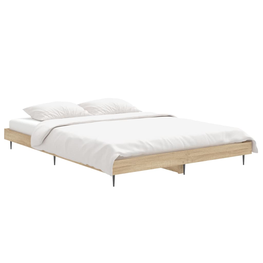 Bedframe bewerkt hout sonoma eikenkleurig 135x190 cm is nu te koop bij PeponiXL, paradijselijk wonen!