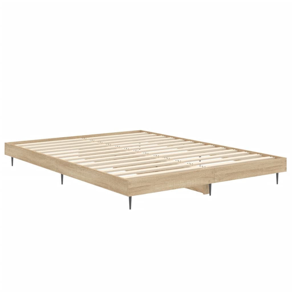 Bedframe bewerkt hout sonoma eikenkleurig 135x190 cm is nu te koop bij PeponiXL, paradijselijk wonen!