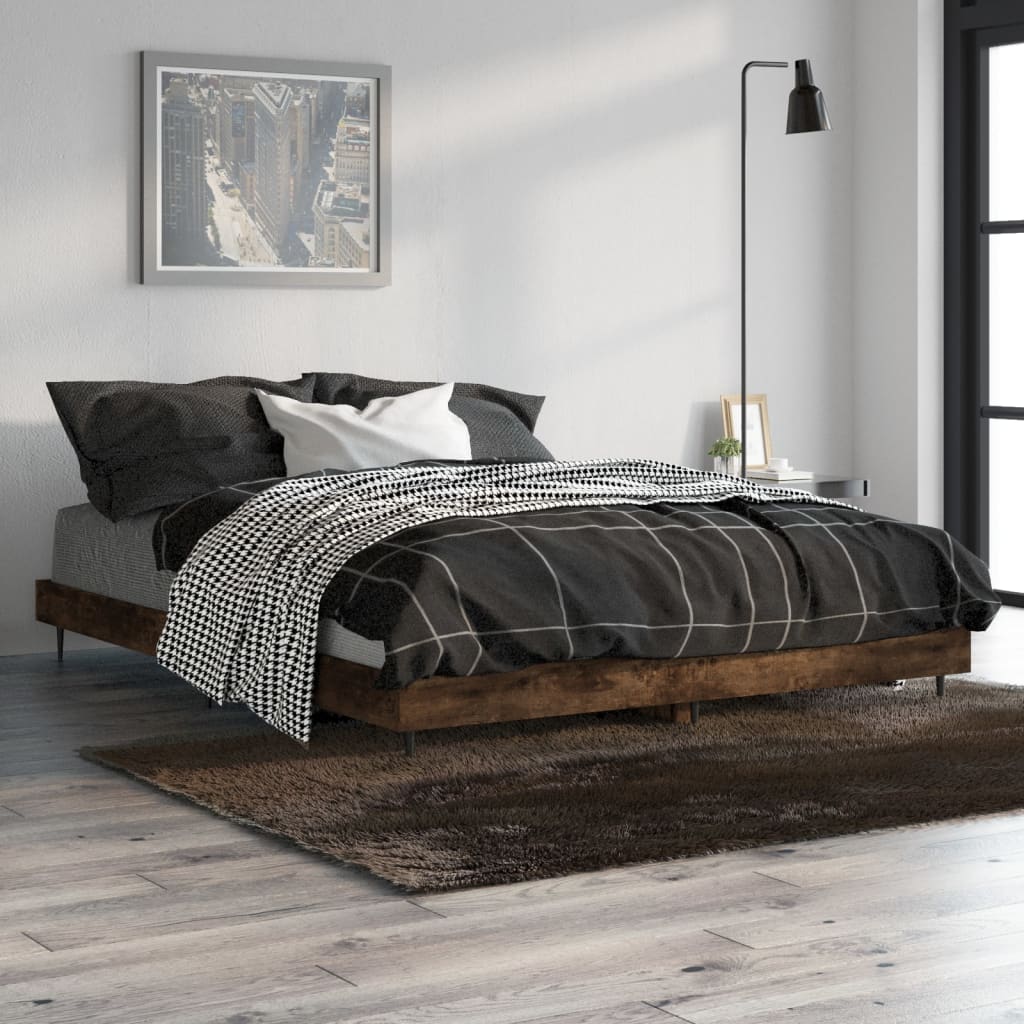 Bedframe bewerkt hout gerookt eikenkleurig 135x190 cm is nu te koop bij PeponiXL, paradijselijk wonen!