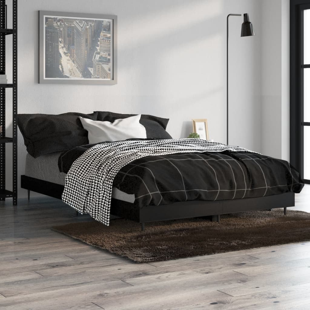 Bedframe bewerkt hout zwart 120x190 cm is nu te koop bij PeponiXL, paradijselijk wonen!