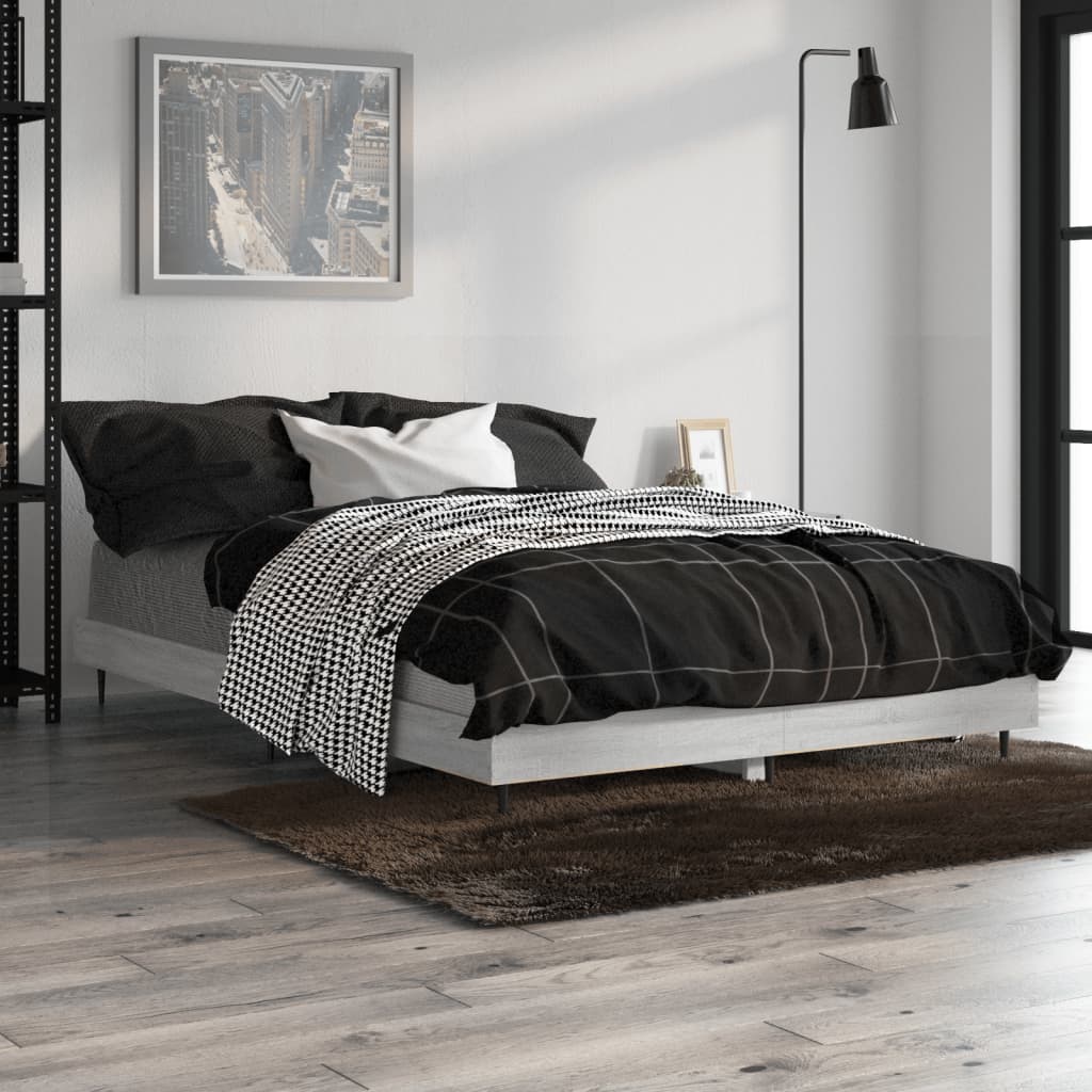 Bedframe bewerkt hout grijs sonoma eikenkleurig 120x190 cm is nu te koop bij PeponiXL, paradijselijk wonen!