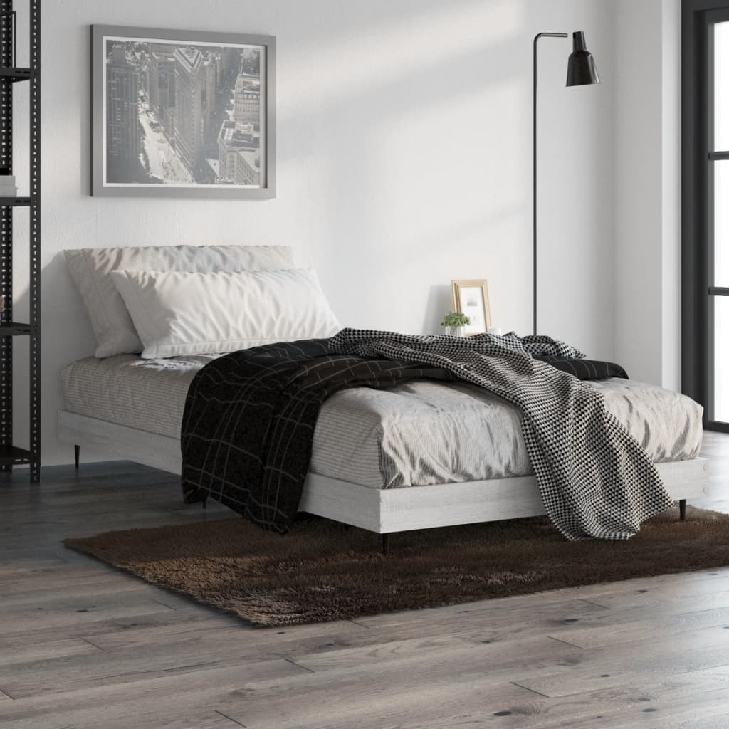 Bedframe bewerkt hout grijs sonoma eikenkleurig 90x190 cm is nu te koop bij PeponiXL, paradijselijk wonen!