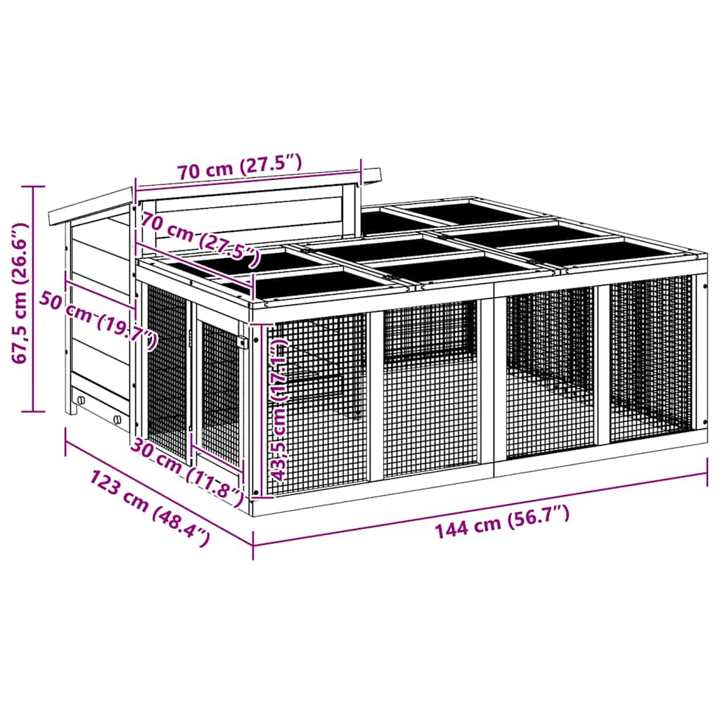 Konijnenhok 144x123x67,5 cm massief grenenhout bruin is nu te koop bij PeponiXL, paradijselijk wonen!