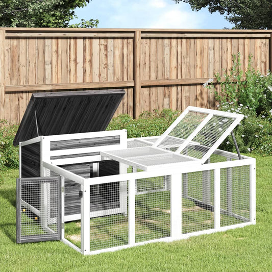 Konijnenhok 144x123x67,5 cm massief grenenhout grijs is nu te koop bij PeponiXL, paradijselijk wonen!