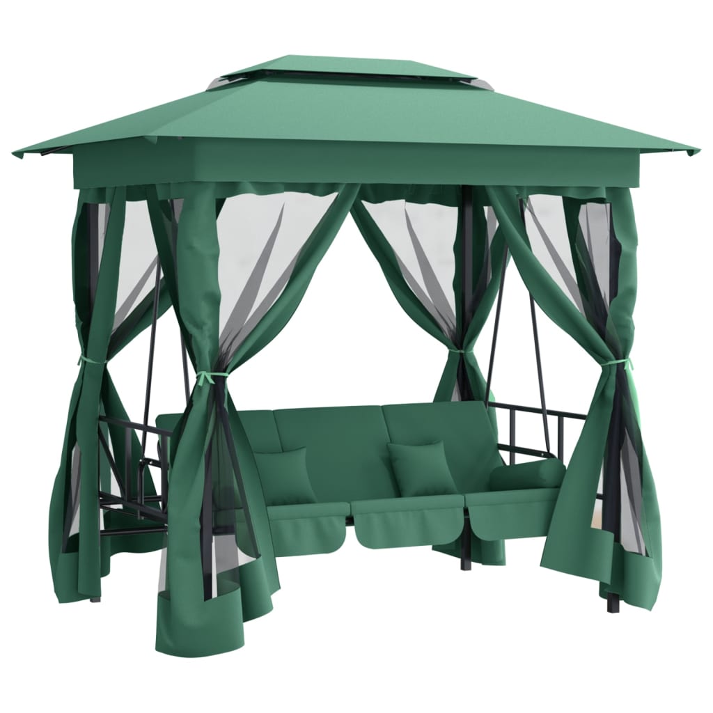 Tuinpaviljoen met schommelbank converteerbaar stof staal groen is nu te koop bij PeponiXL, paradijselijk wonen!