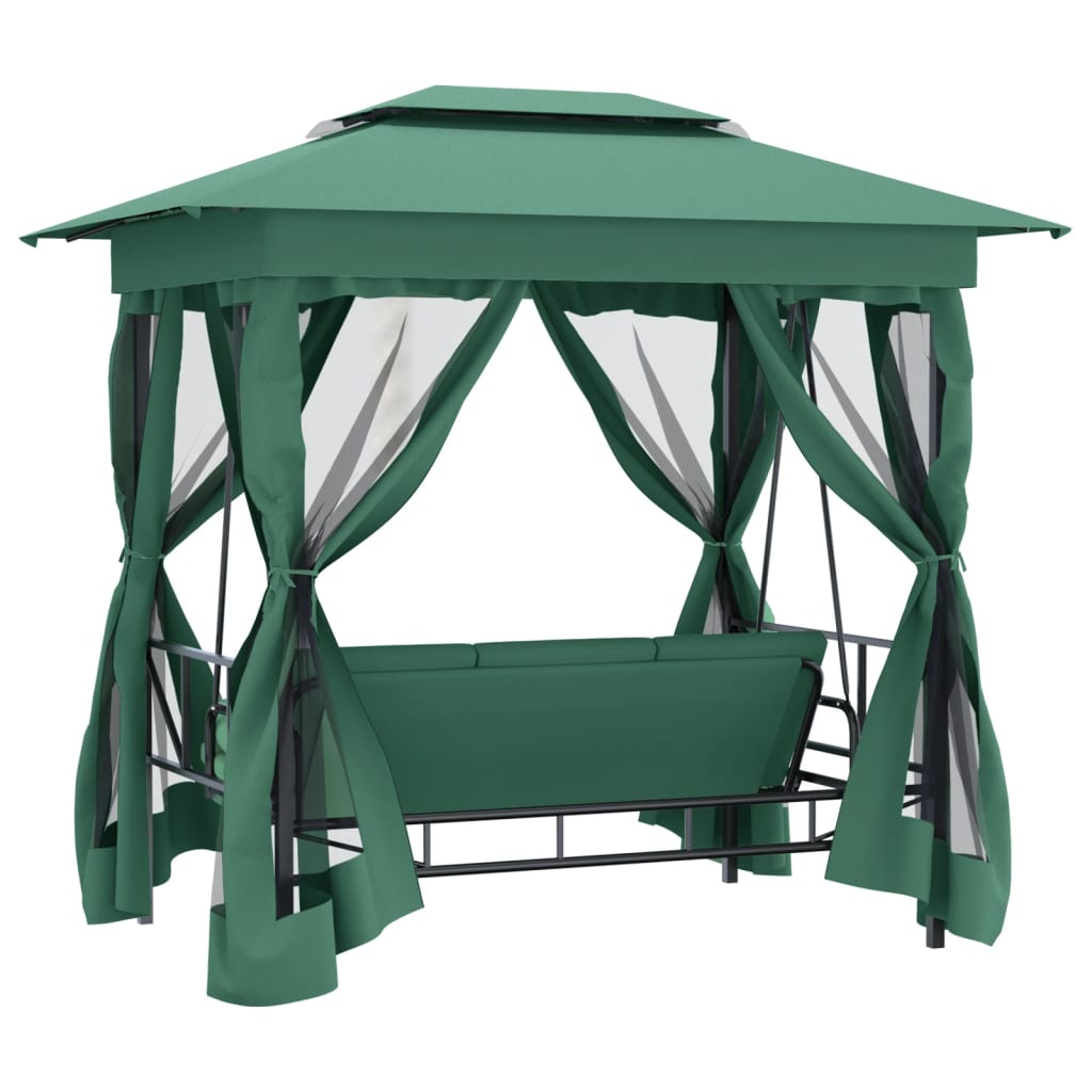 Tuinpaviljoen met schommelbank converteerbaar stof staal groen is nu te koop bij PeponiXL, paradijselijk wonen!