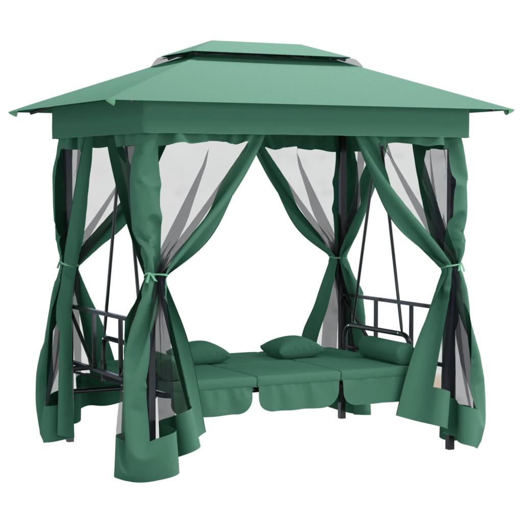 Tuinpaviljoen met schommelbank converteerbaar stof staal groen is nu te koop bij PeponiXL, paradijselijk wonen!