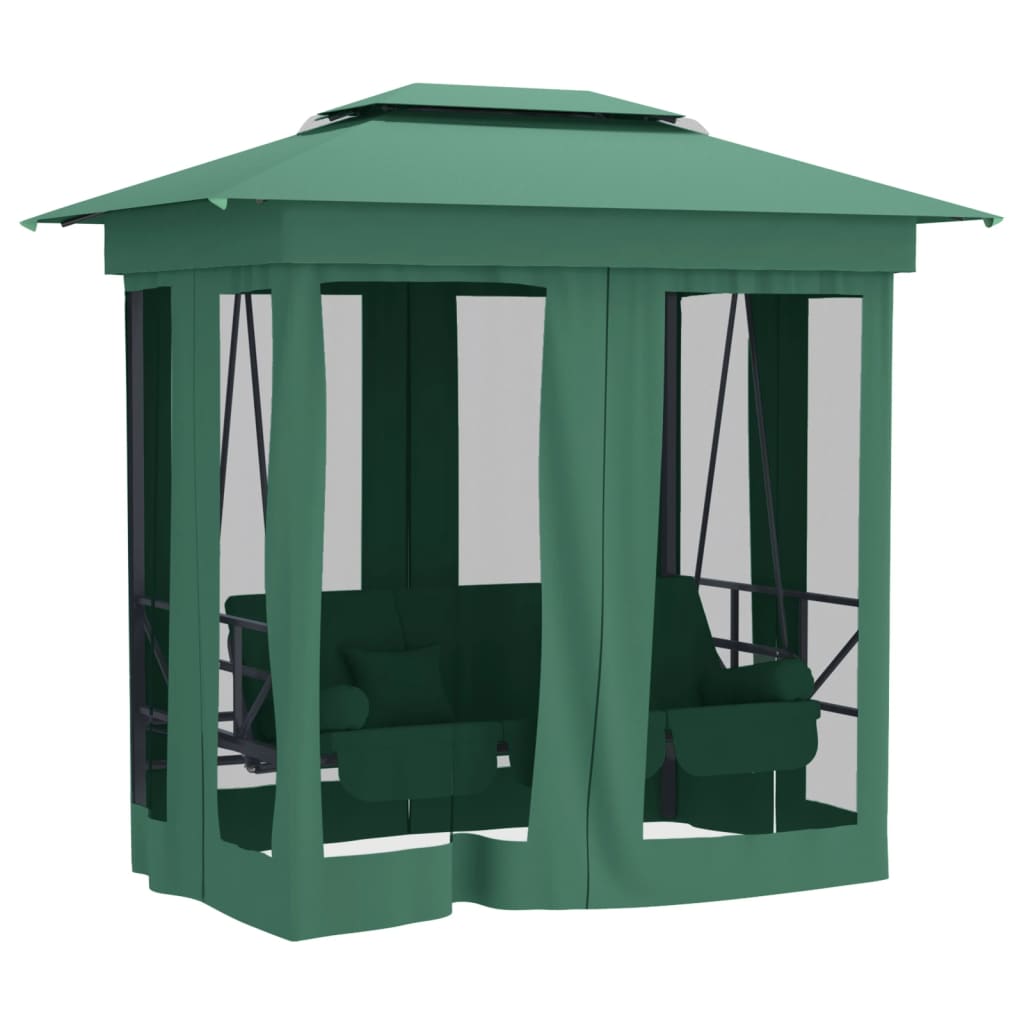 Tuinpaviljoen met schommelbank converteerbaar stof staal groen is nu te koop bij PeponiXL, paradijselijk wonen!