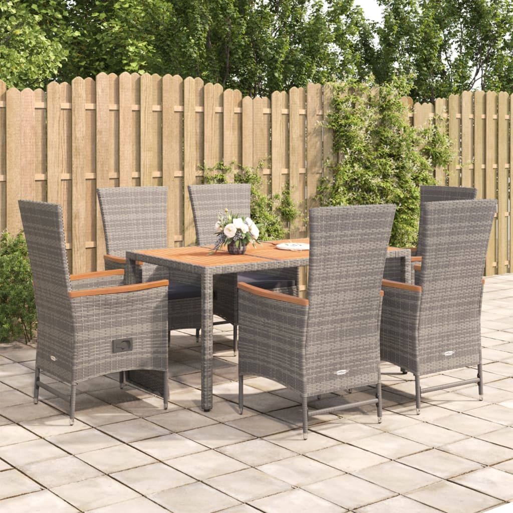 7-delige Tuinset met kussens poly rattan grijs is nu te koop bij PeponiXL, paradijselijk wonen!