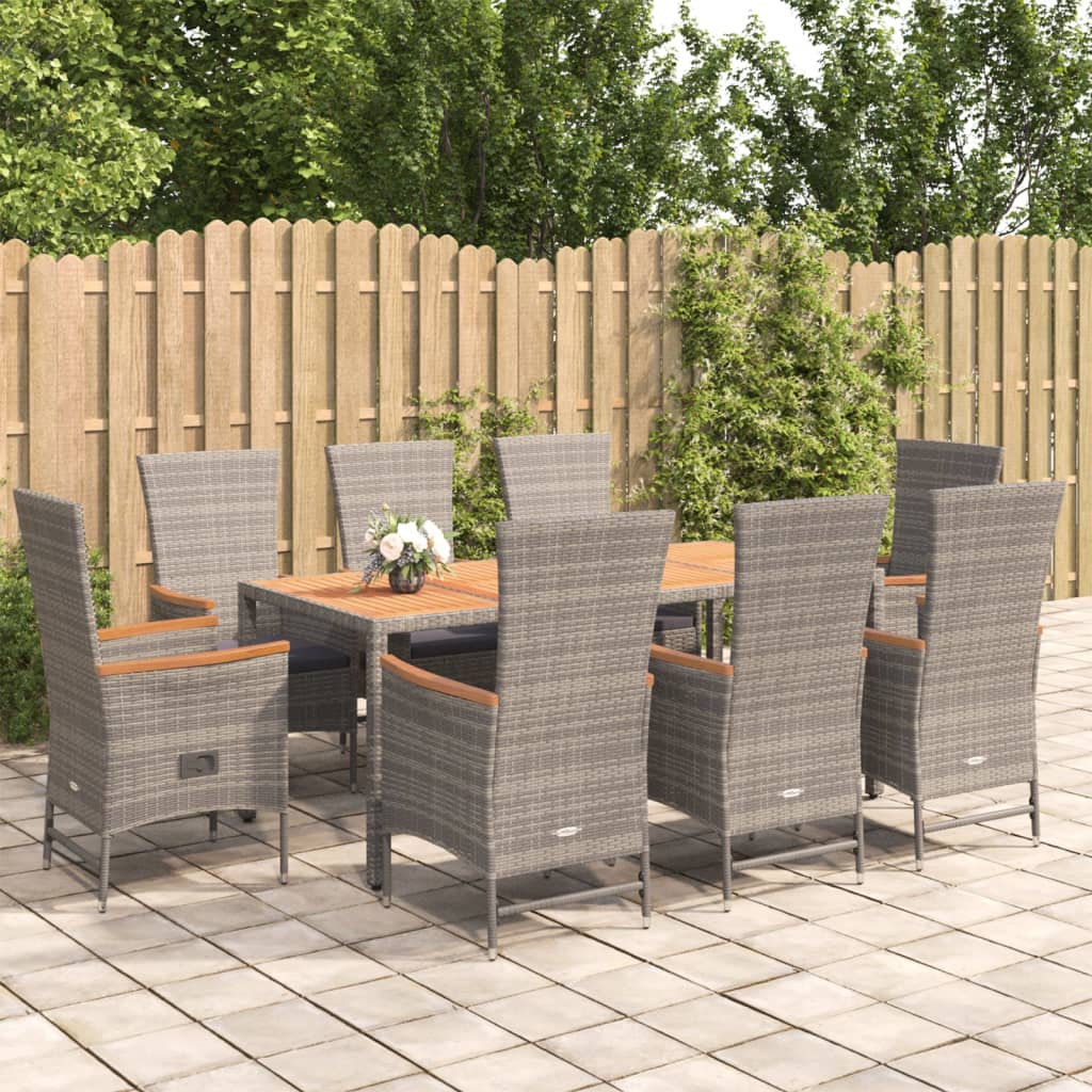 9-delige Tuinset met kussens poly rattan grijs is nu te koop bij PeponiXL, paradijselijk wonen!