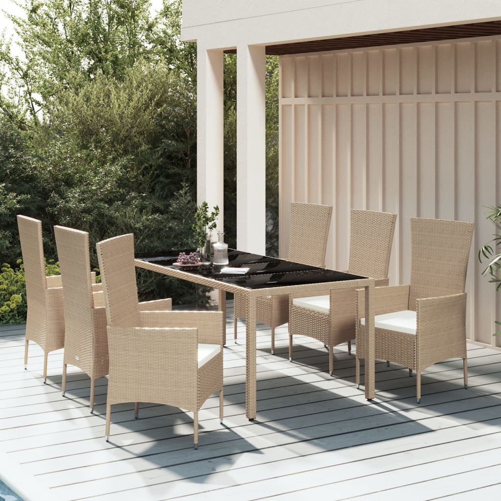 7-delige Tuinset met kussens poly rattan beige is nu te koop bij PeponiXL, paradijselijk wonen!
