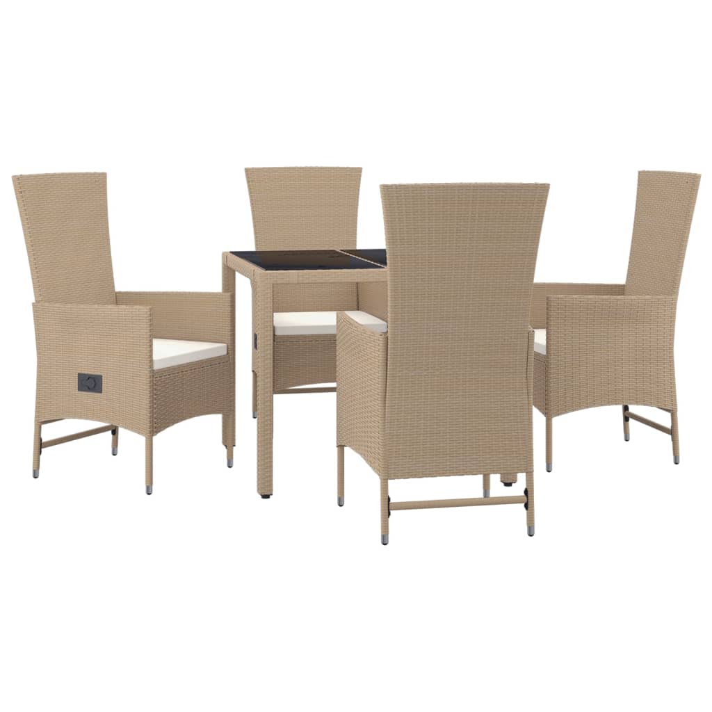 5-delige Tuinset met kussens poly rattan beige