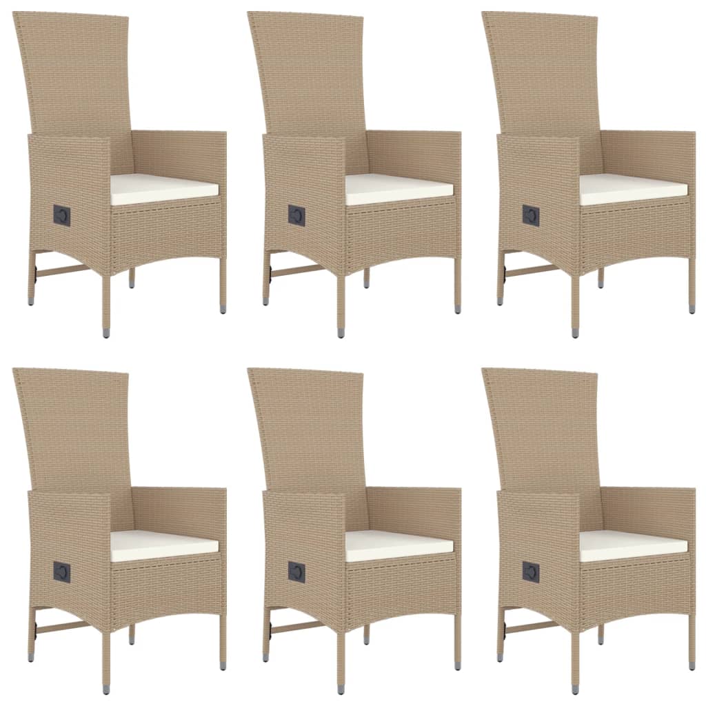 7-delige Tuinset met kussens poly rattan beige