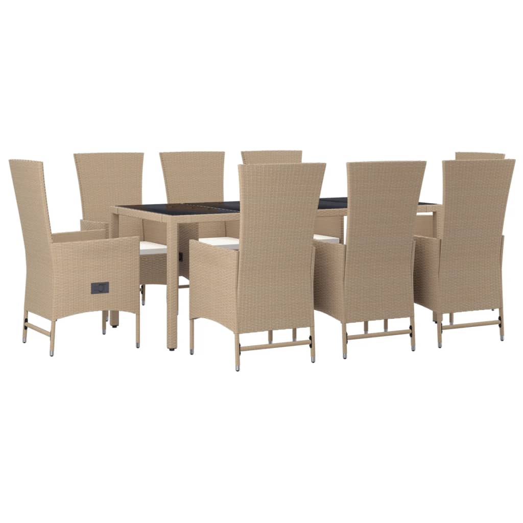 9-delige Tuinset met kussens poly rattan beige