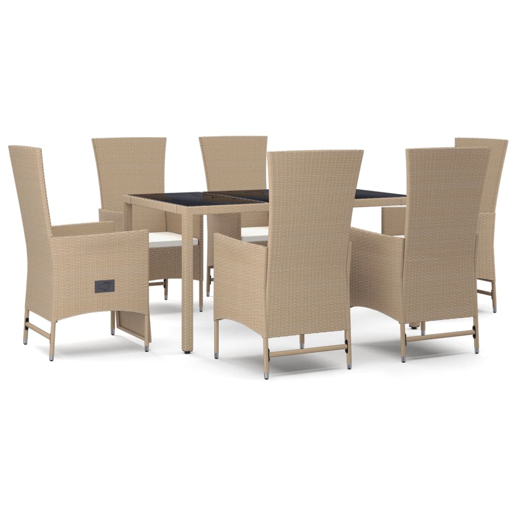 7-delige Tuinset met kussens poly rattan beige