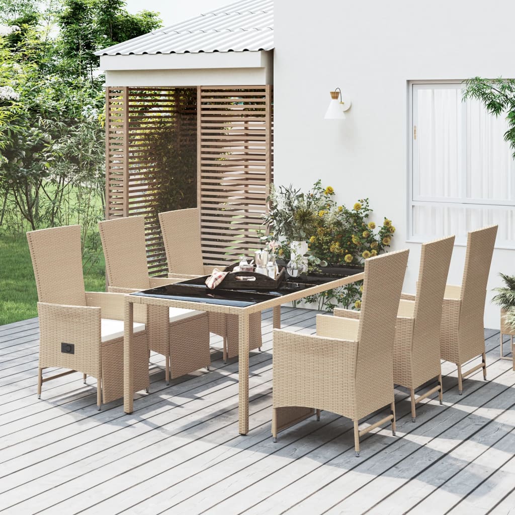 7-delige Tuinset met kussens poly rattan beige is nu te koop bij PeponiXL, paradijselijk wonen!