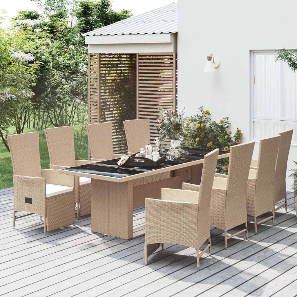 9-delige Tuinset met kussens poly rattan beige is nu te koop bij PeponiXL, paradijselijk wonen!