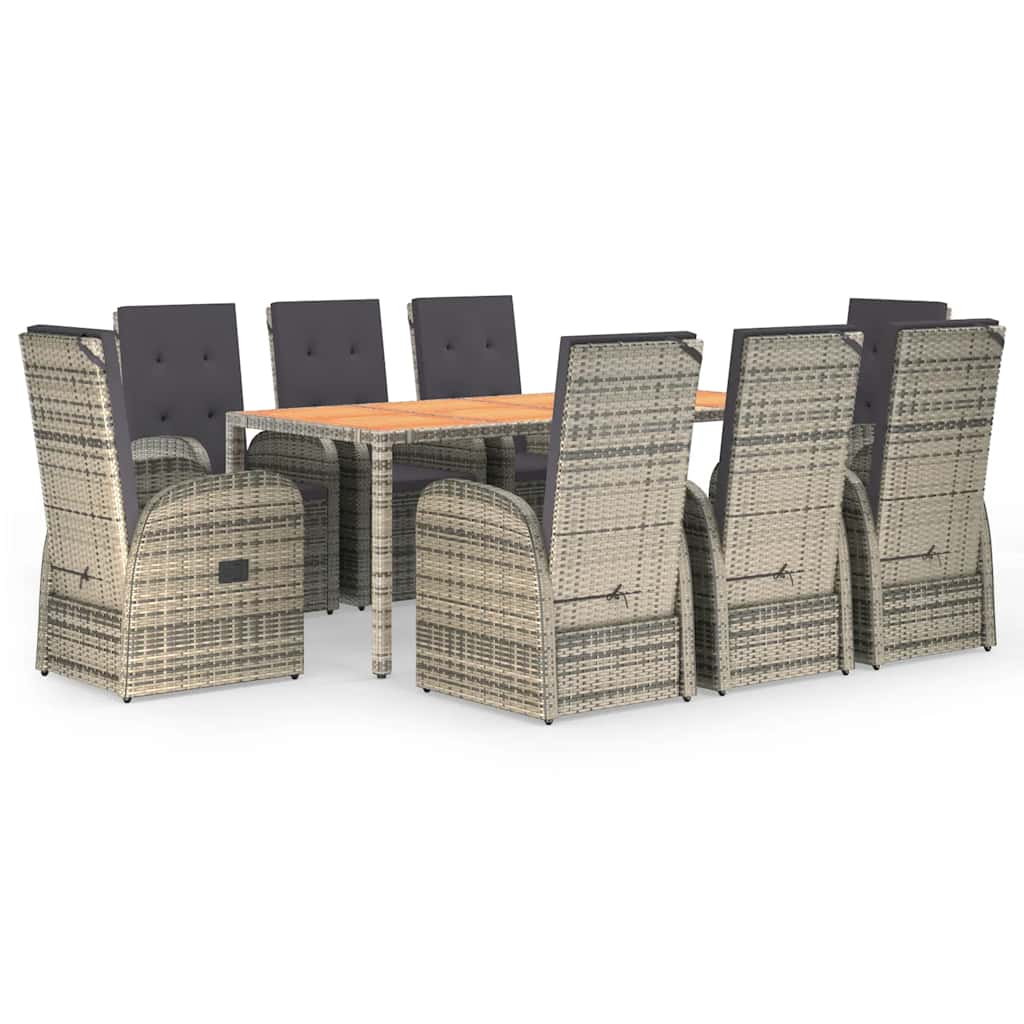 9-delige Tuinset met kussens poly rattan grijs is nu te koop bij PeponiXL, paradijselijk wonen!