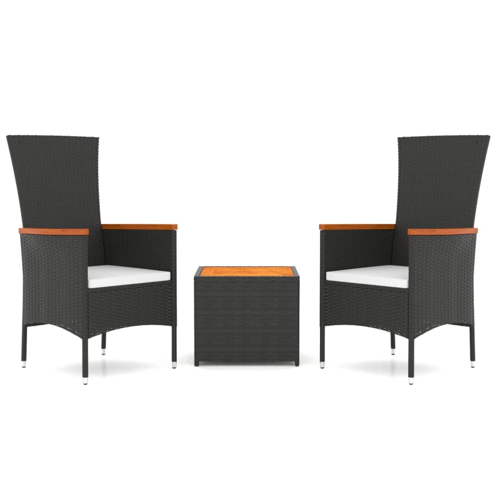 3-delige Loungeset poly rattan en massief acaciahout zwart is nu te koop bij PeponiXL, paradijselijk wonen!