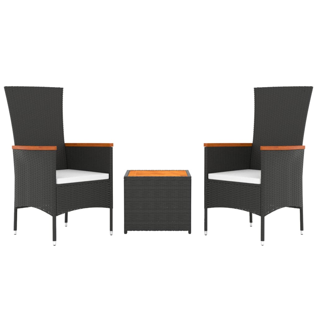 3-delige Loungeset poly rattan en massief acaciahout zwart is nu te koop bij PeponiXL, paradijselijk wonen!