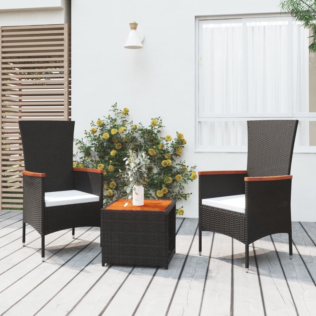 3-delige Loungeset poly rattan en massief acaciahout zwart is nu te koop bij PeponiXL, paradijselijk wonen!