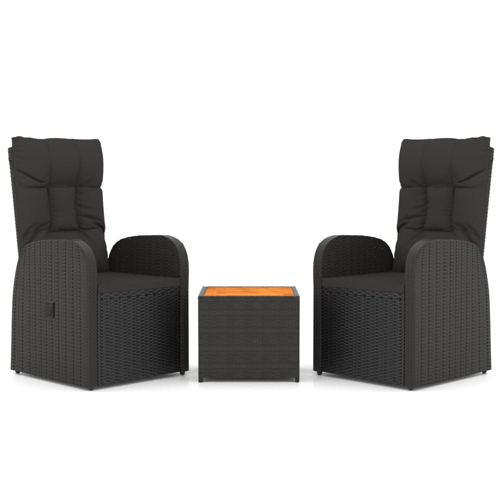 3-delige Loungeset poly rattan en massief acaciahout zwart is nu te koop bij PeponiXL, paradijselijk wonen!