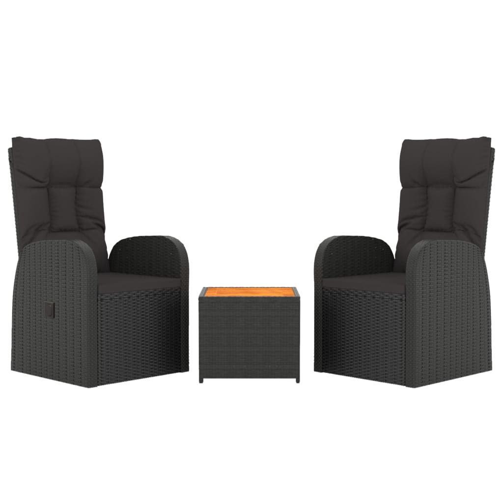 3-delige Loungeset poly rattan en massief acaciahout zwart is nu te koop bij PeponiXL, paradijselijk wonen!
