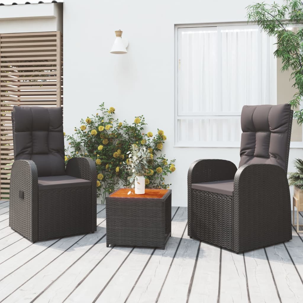 3-delige Loungeset poly rattan en massief acaciahout zwart is nu te koop bij PeponiXL, paradijselijk wonen!