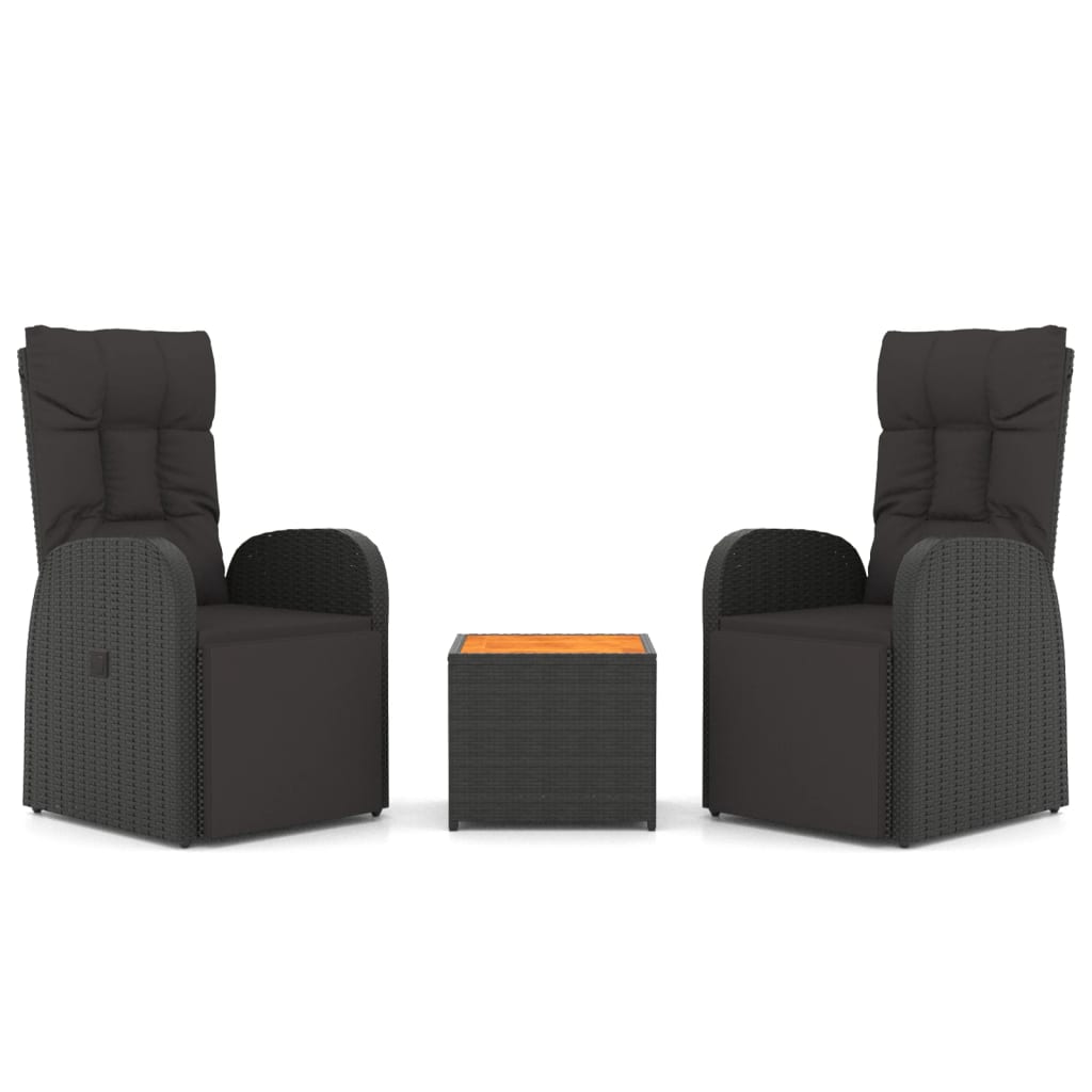 3-delige Loungeset poly rattan en massief acaciahout zwart is nu te koop bij PeponiXL, paradijselijk wonen!