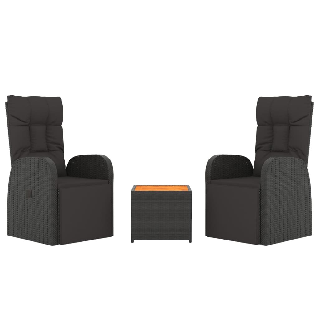 3-delige Loungeset poly rattan en massief acaciahout zwart is nu te koop bij PeponiXL, paradijselijk wonen!