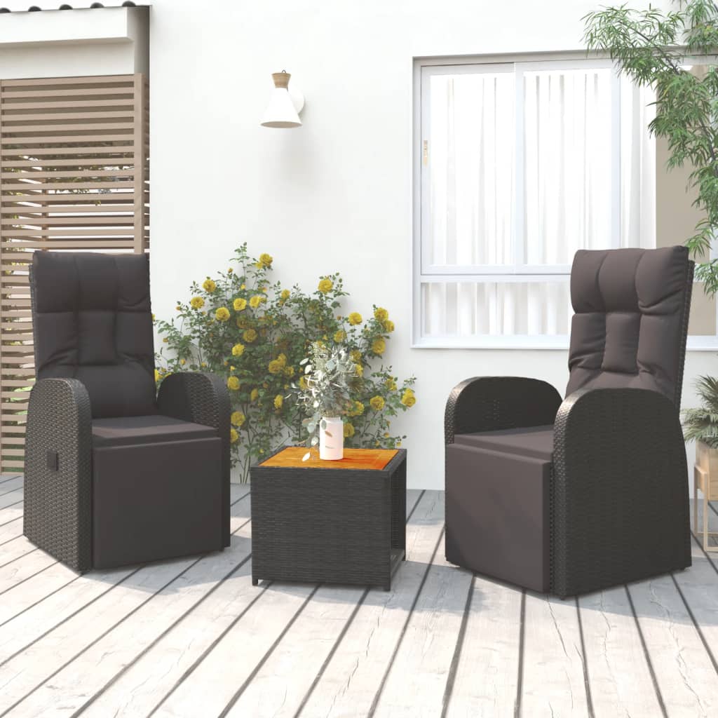 3-delige Loungeset poly rattan en massief acaciahout zwart is nu te koop bij PeponiXL, paradijselijk wonen!