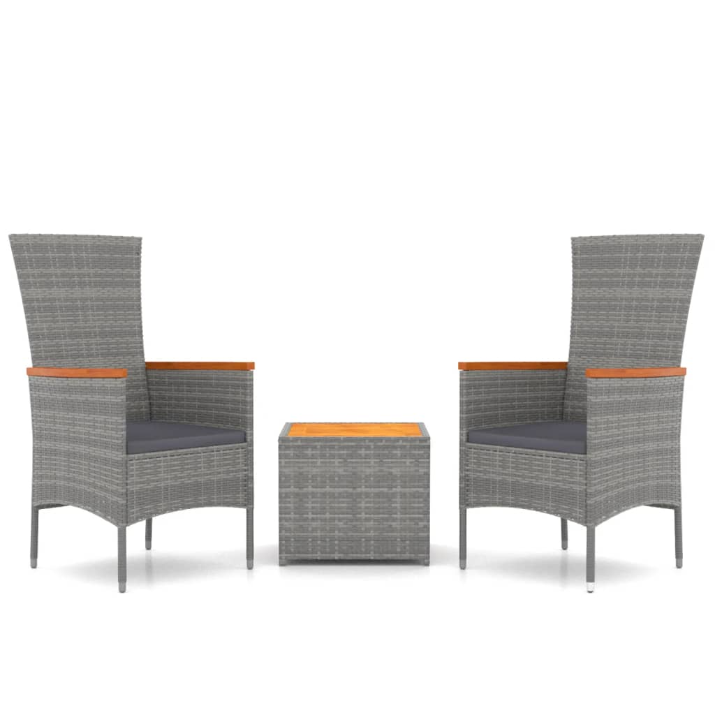 3-delige Loungeset poly rattan en massief acaciahout grijs is nu te koop bij PeponiXL, paradijselijk wonen!