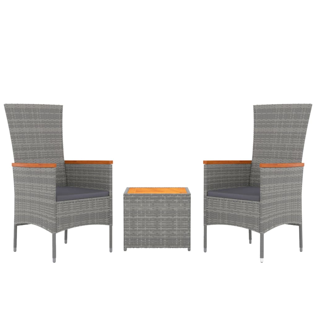 3-delige Loungeset poly rattan en massief acaciahout grijs is nu te koop bij PeponiXL, paradijselijk wonen!