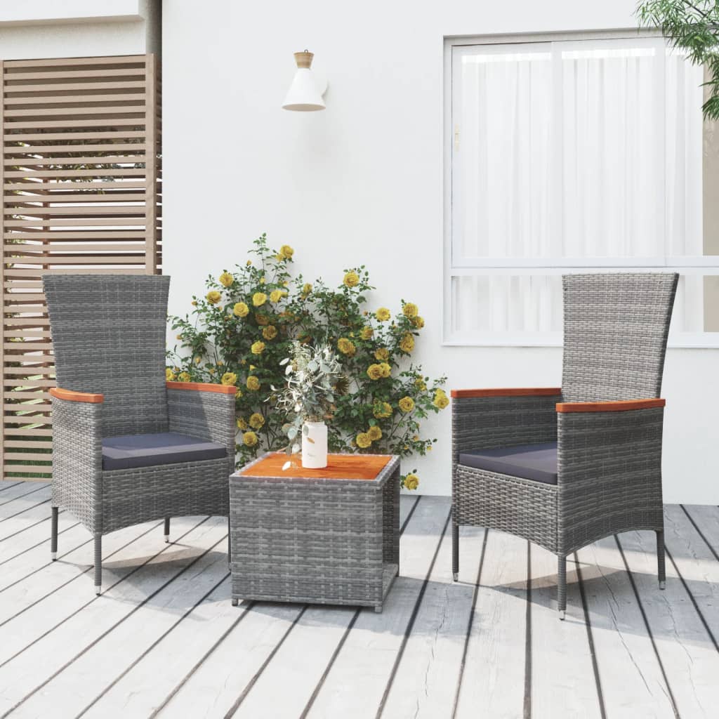 3-delige Loungeset poly rattan en massief acaciahout grijs is nu te koop bij PeponiXL, paradijselijk wonen!