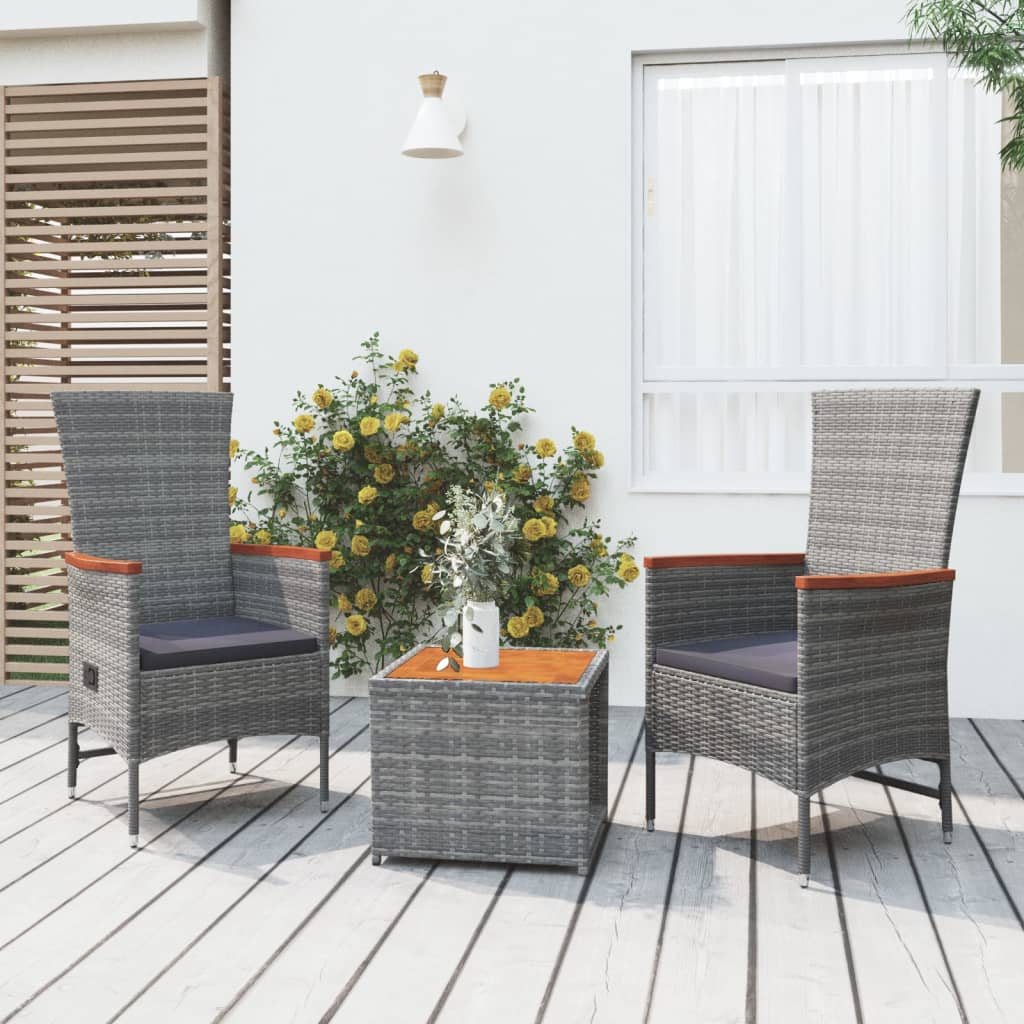 3-delige Loungeset poly rattan en massief acaciahout grijs is nu te koop bij PeponiXL, paradijselijk wonen!