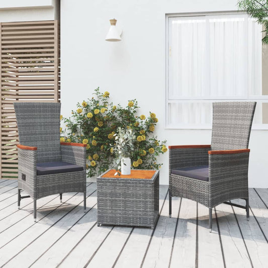3-delige Loungeset poly rattan en massief acaciahout grijs is nu te koop bij PeponiXL, paradijselijk wonen!