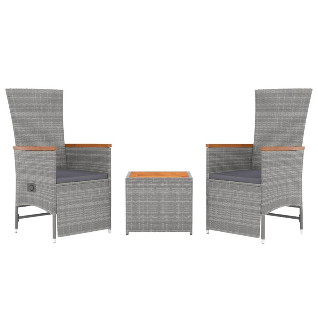 3-delige Loungeset poly rattan en massief acaciahout grijs is nu te koop bij PeponiXL, paradijselijk wonen!