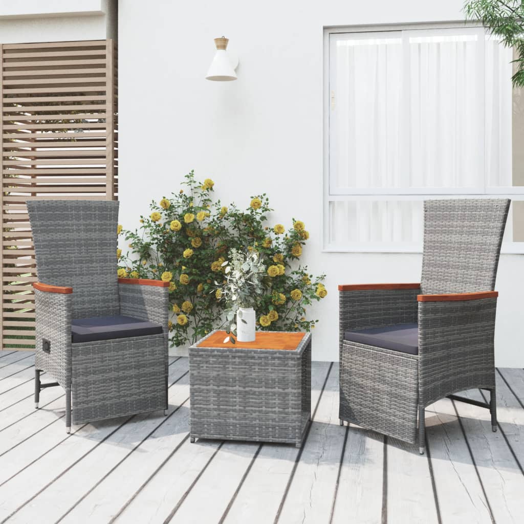 3-delige Loungeset poly rattan en massief acaciahout grijs is nu te koop bij PeponiXL, paradijselijk wonen!