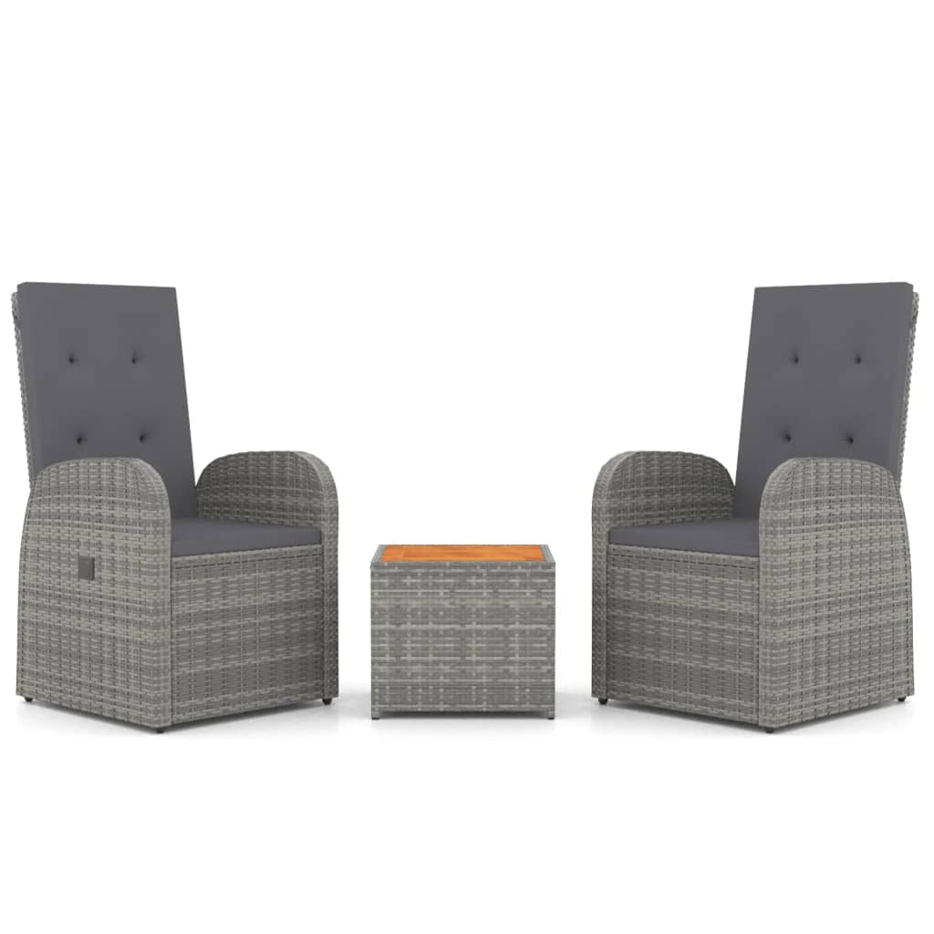 3-delige Loungeset poly rattan en massief acaciahout grijs is nu te koop bij PeponiXL, paradijselijk wonen!