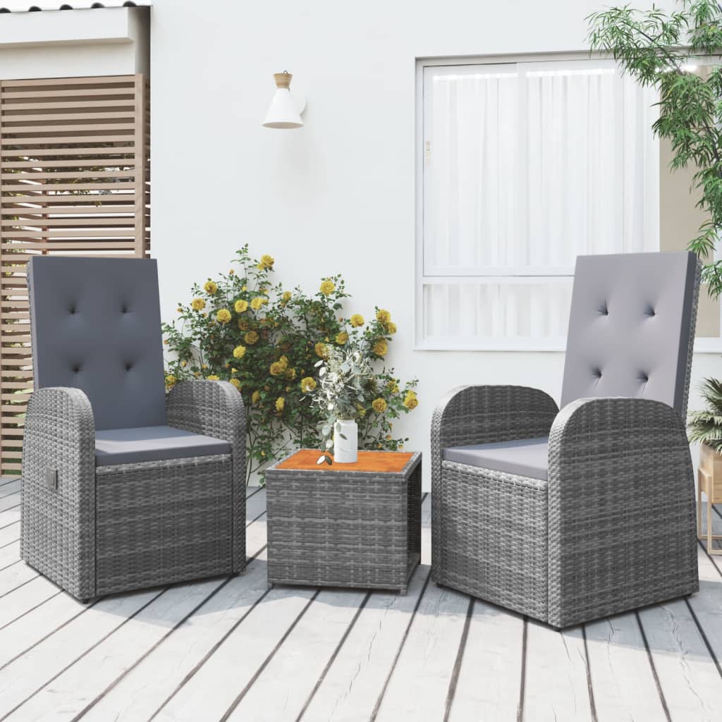 3-delige Loungeset poly rattan en massief acaciahout grijs is nu te koop bij PeponiXL, paradijselijk wonen!