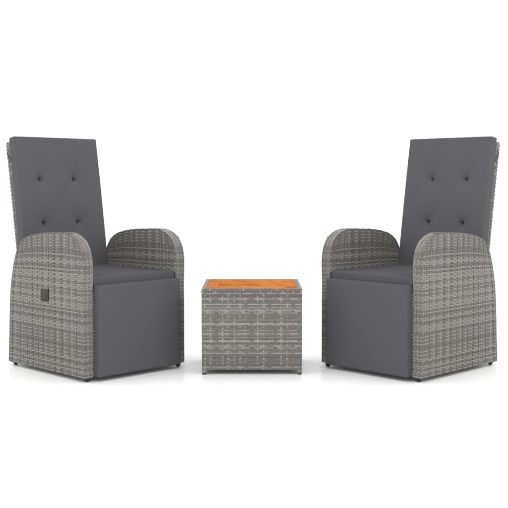 3-delige Loungeset poly rattan en massief acaciahout grijs is nu te koop bij PeponiXL, paradijselijk wonen!