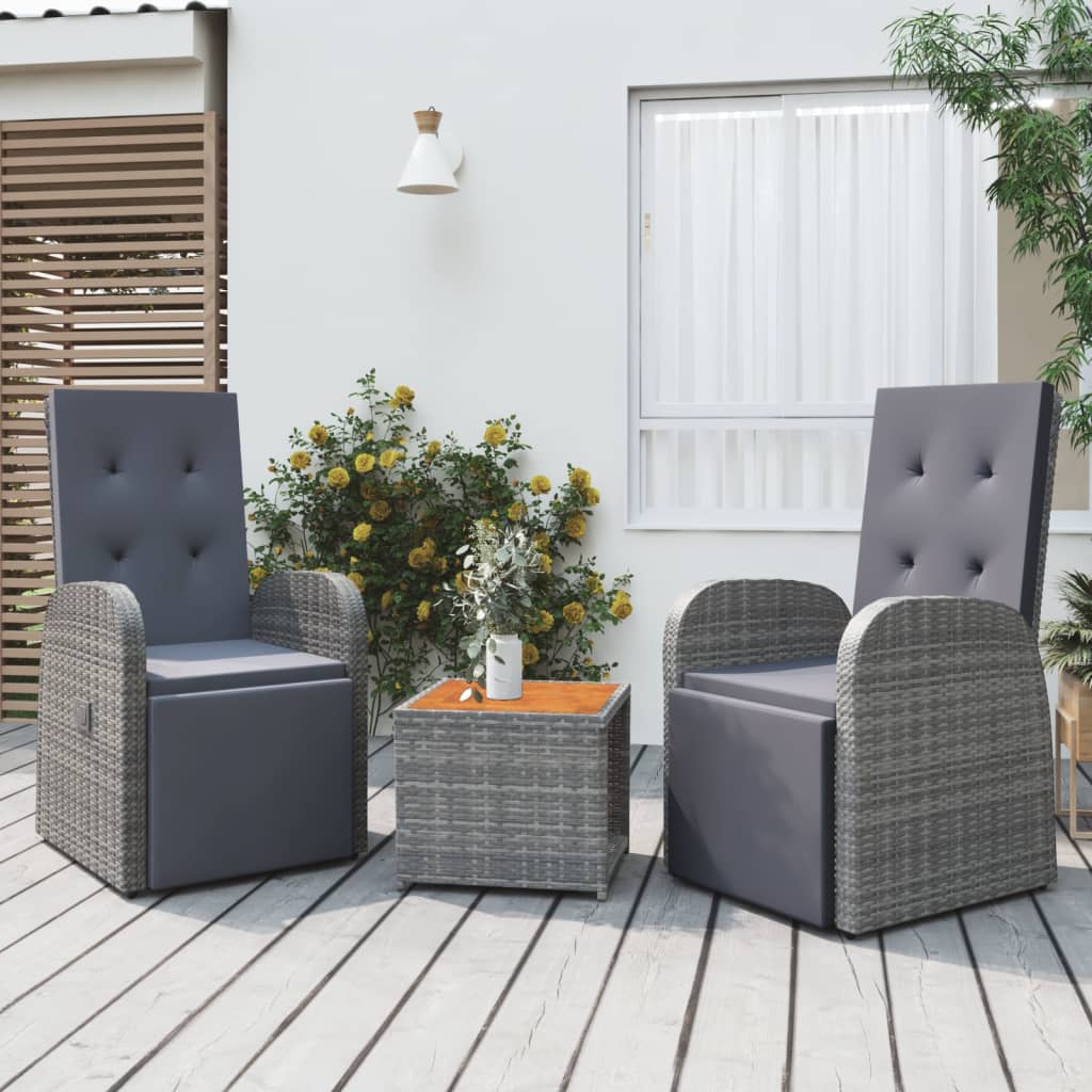 3-delige Loungeset poly rattan en massief acaciahout grijs is nu te koop bij PeponiXL, paradijselijk wonen!