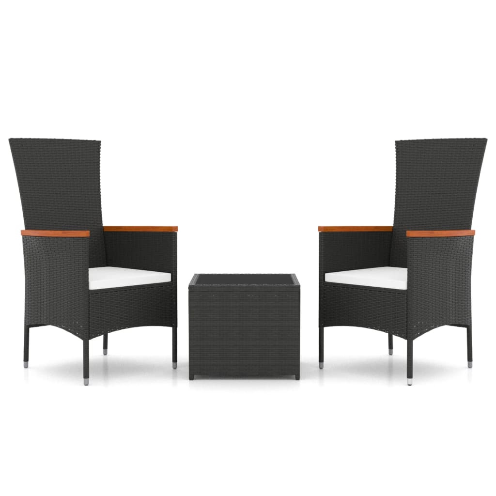 3-delige Loungeset poly rattan en staal zwart is nu te koop bij PeponiXL, paradijselijk wonen!
