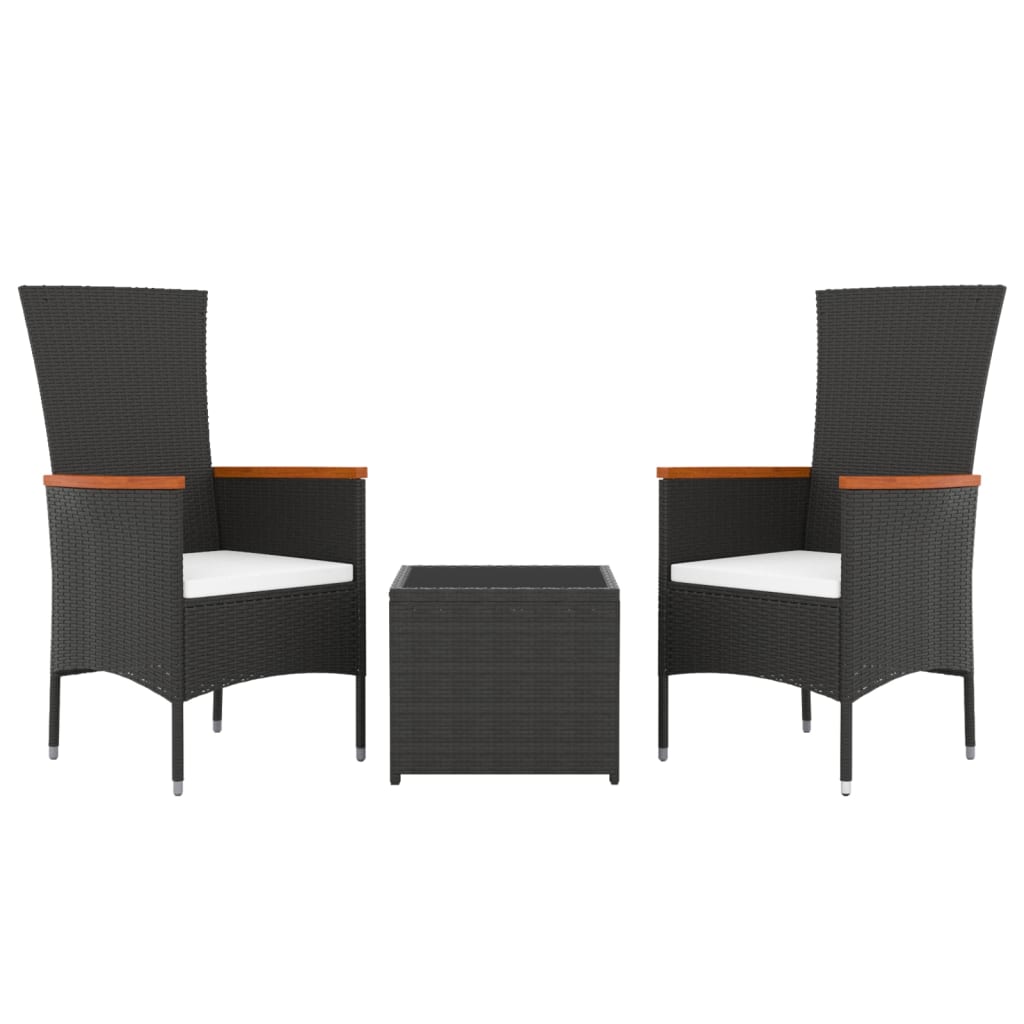 3-delige Loungeset poly rattan en staal zwart is nu te koop bij PeponiXL, paradijselijk wonen!