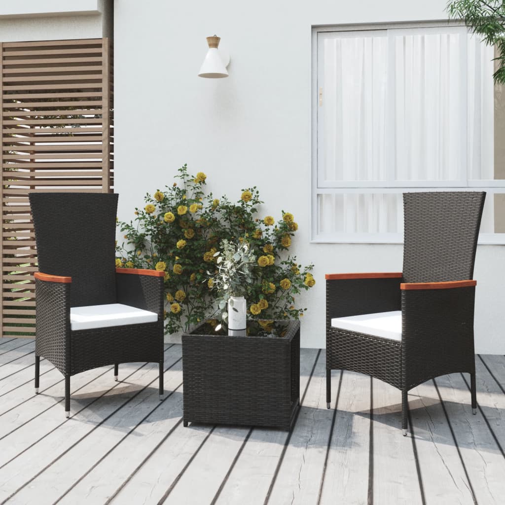 3-delige Loungeset poly rattan en staal zwart is nu te koop bij PeponiXL, paradijselijk wonen!